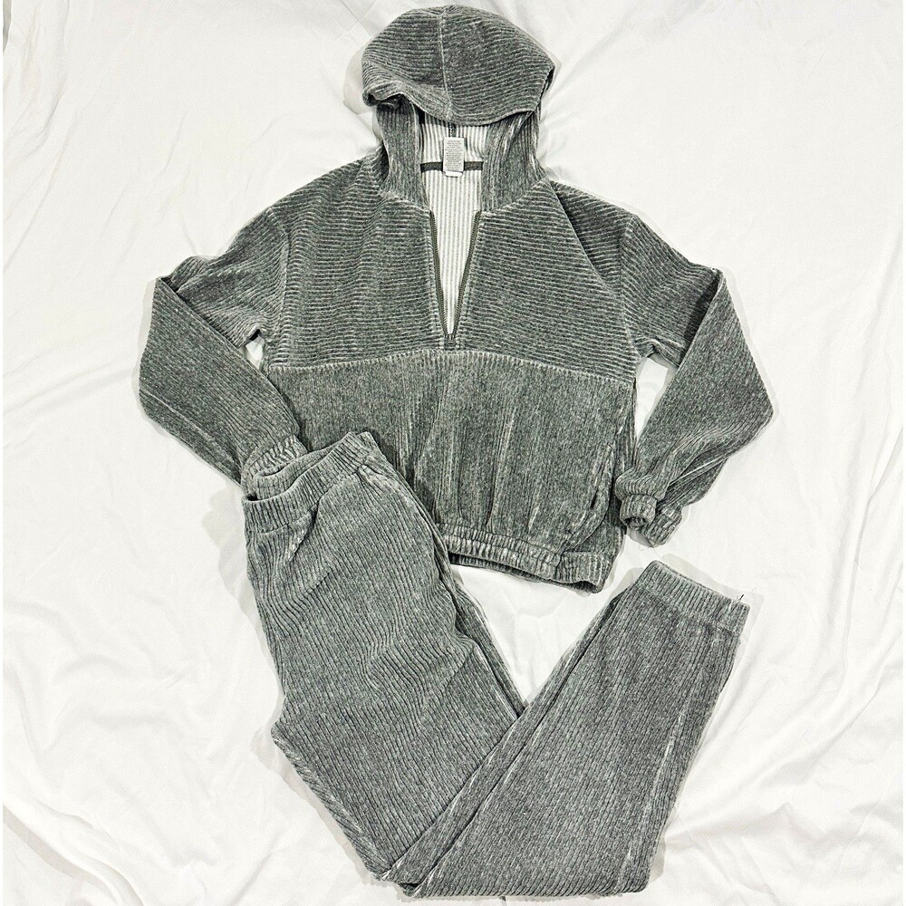 BCG Girls L (12-14) Gray Corduroy Half-Zip Hoodie & Pants Set Pockets
